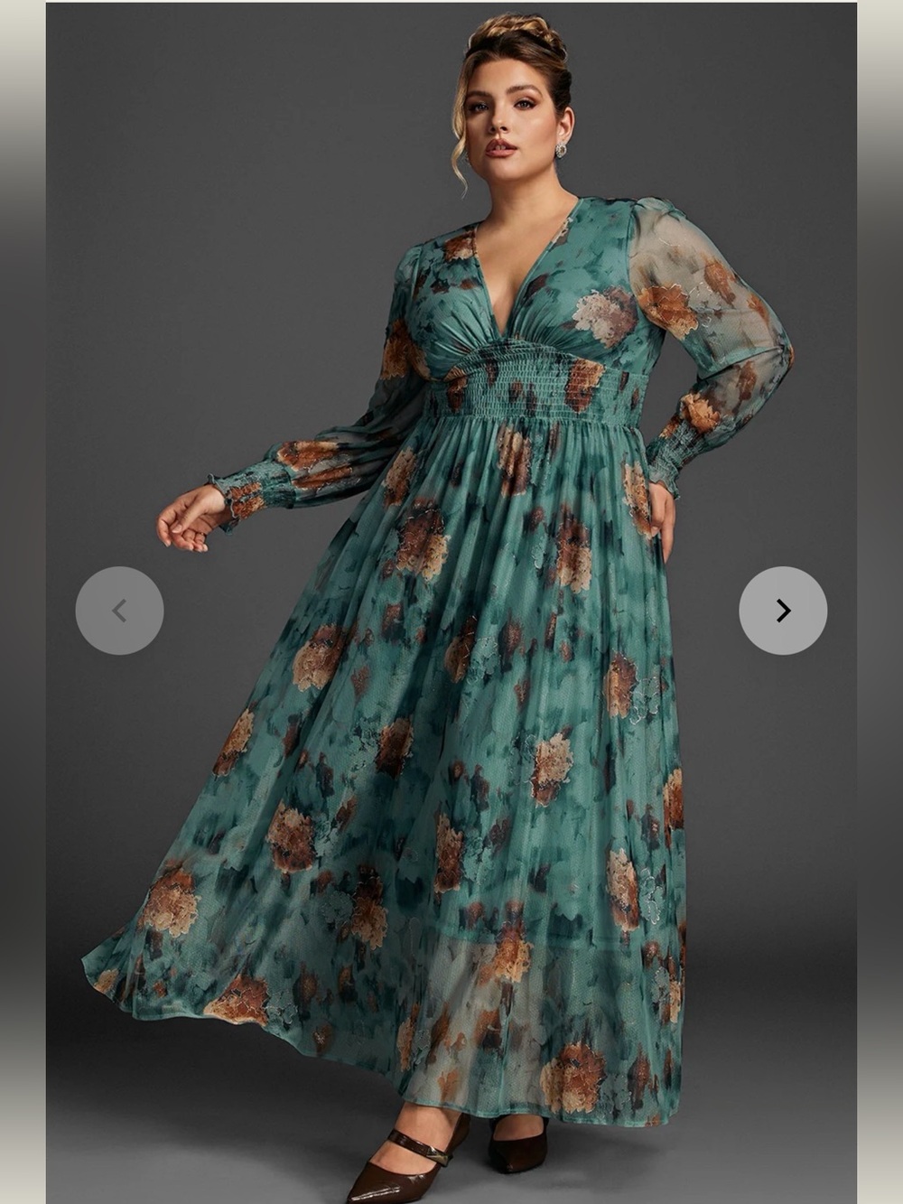 NWT Teal Floral Long Sleeve Maxi Dress